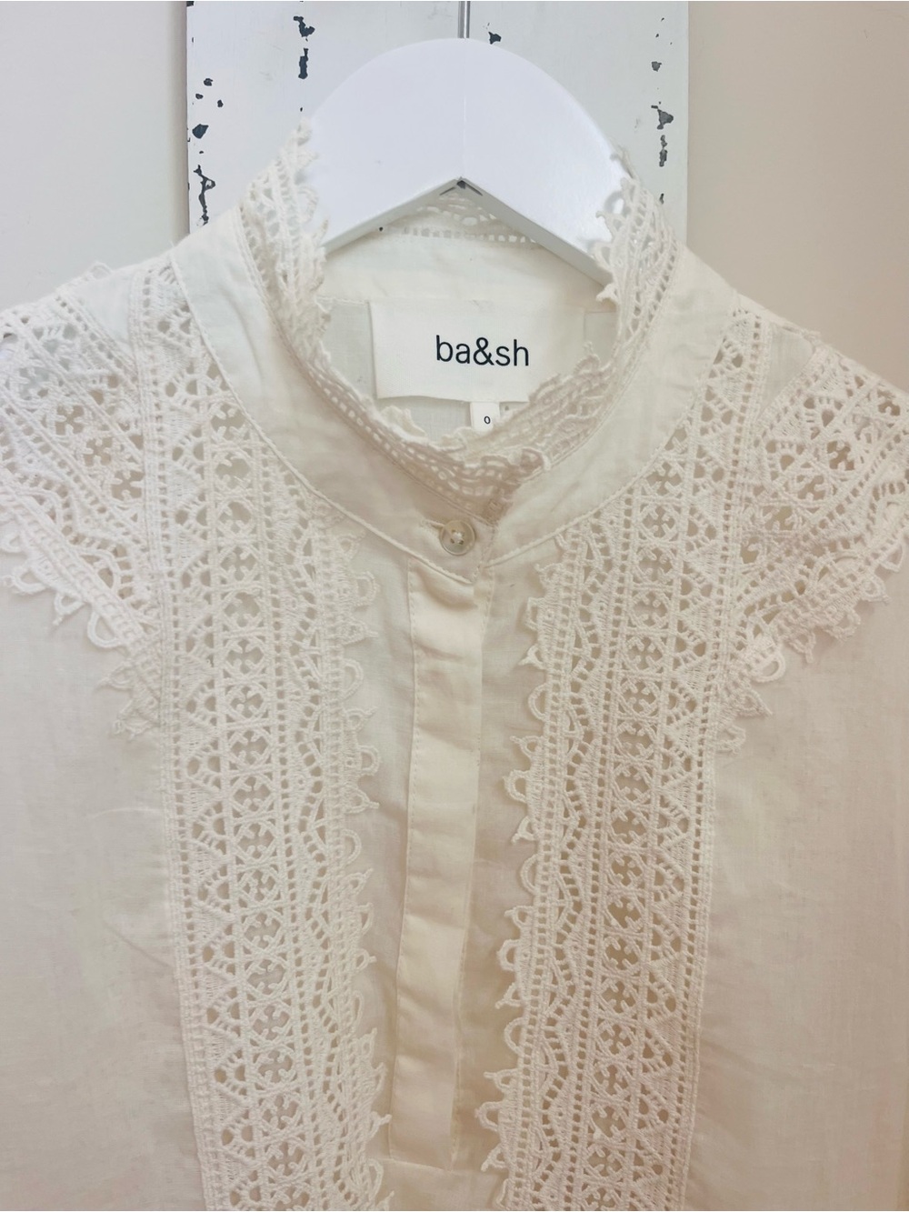 ba&sh Cream Lace-Trim Cotton Peplum Blouse - Picture 3 of 7
